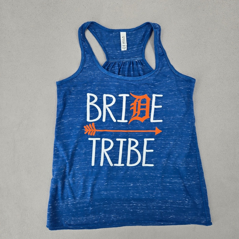 Bella + Canvas Womens S Tank Top Bride Tribe Detroit Style Bachelorette Blue